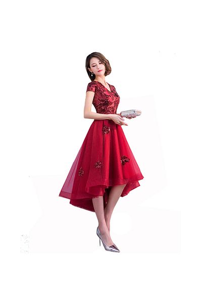 OEM Kasandra asymmetrical dress with red sequins