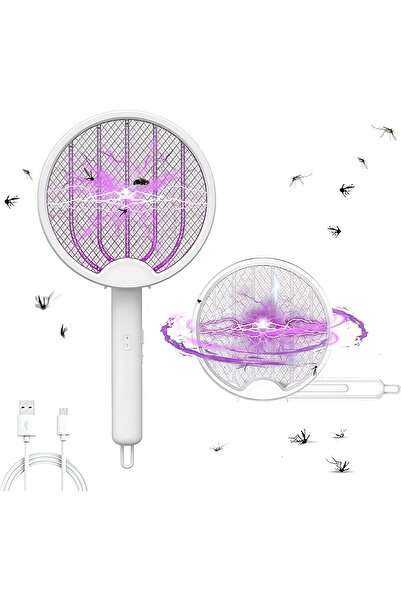 Biki مضرب البعوض الكهربائي 2 في 1، جهد عالي 3000 فولت، قابل للطي، قابل لإعادة الشحن عبر USB، أمان مزدوج الطبقة