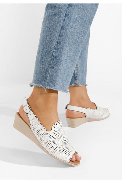 B T Shoes Claudia women's white leather sandals