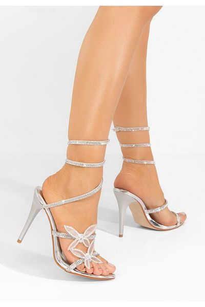 B T Shoes Sandale elegante cu toc Synthia argintii