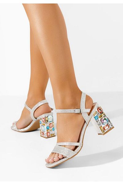 B T Shoes Sandale cu toc gros Adreena V2 argintii