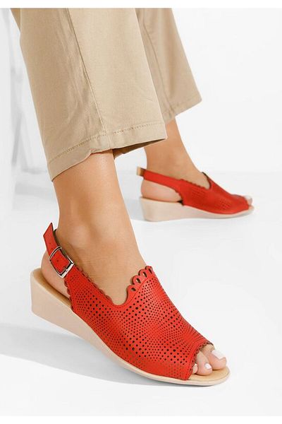 B T Shoes Claudia red leather women's sandals