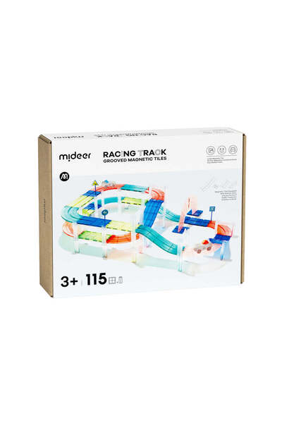 Mideer بلاط مغناطيسي بطابع حلبة السباق - 115 قطعة (نمط السكك الحديدية)