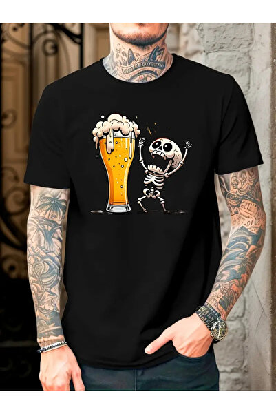 AEMİ Tricou oversize cu decolteu crew unisex cu imprimeu schelet