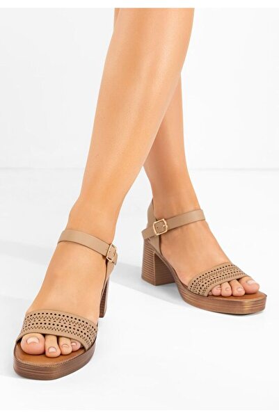 B T Shoes Sandale cu toc gros Viena kaki