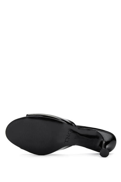 Tamer Tanca Women's Genuine Leather Black Patent Leather Heeled Slippers