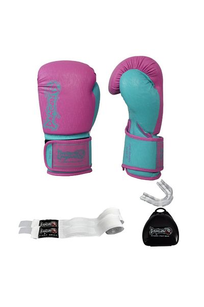 Dragondo 30133-P Pink Dream Boxing Gloves 3.5 Meters Boxing Bandage and Transparent Mouthguard Kick Boxing Set