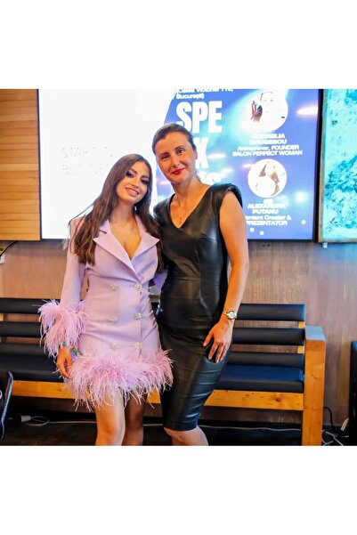 Atmosphere Fashion Rochie-jachetă liliac cu pene