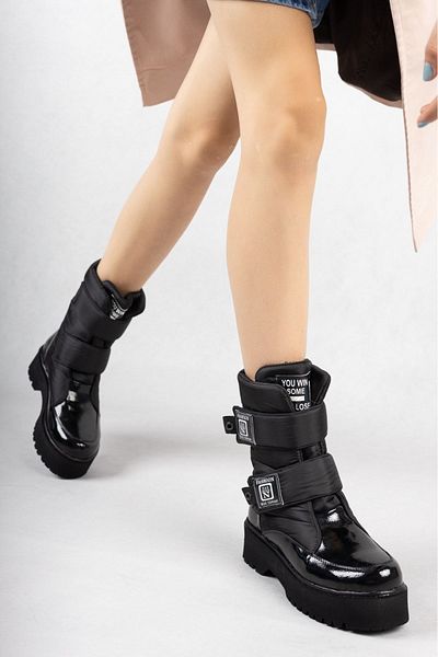 CONAHOME Miah Black Patent Leather Snow Boots
