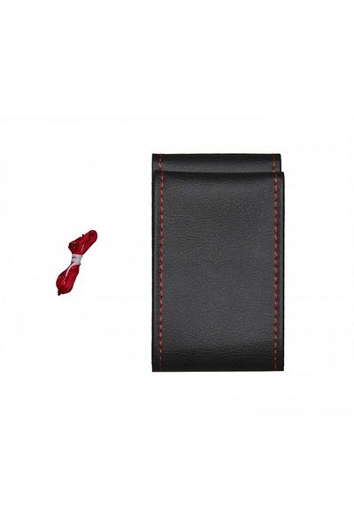 DELUXETUNING Husa auto volan, imitatie piele neagra neagra cu ac si ata rosie, diametru 38 cm