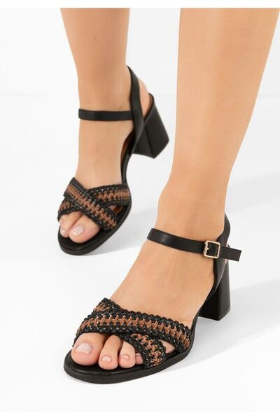 B T Shoes Sandale cu toc gros Sakara negre