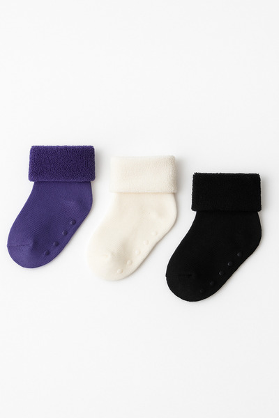 Katia&Bony Bebek 3'lü Havlu Soket Çorap Antrasit-Mor-Beyaz
