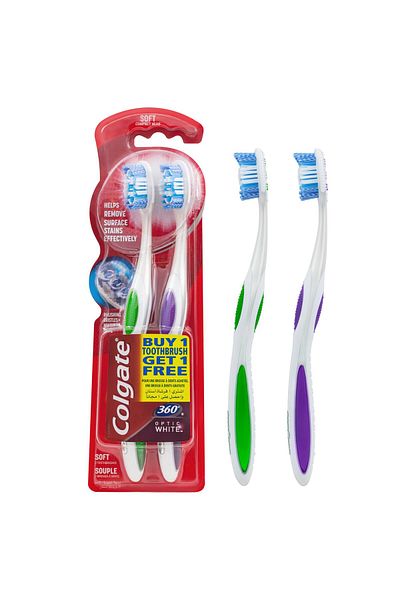 Colgate Optic White Soft Toothbrush Assorted Colour 2 pcs