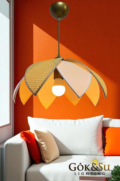 Göksu Lighting Rattan Propeller Model Pendant Lamp Chandelier Living Room Hall Entrance Kitchen