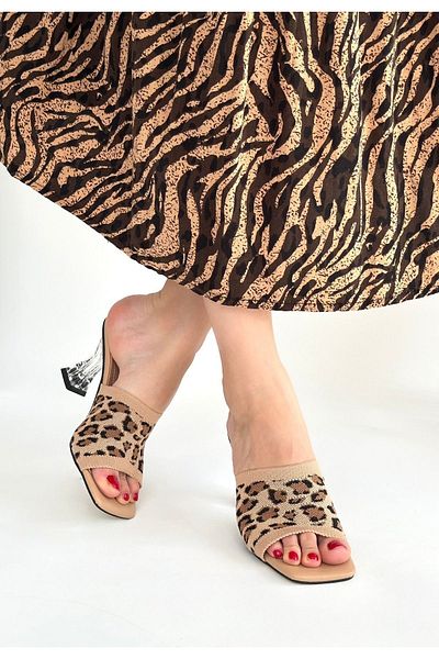 CONAHOME Evra Nude Patterned Knitwear Heeled Slippers