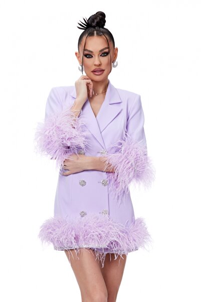 Atmosphere Fashion Rochie-jachetă liliac cu pene