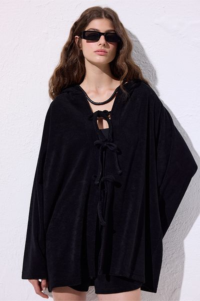 Manuka Towel Fabric Kimono Black