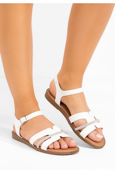 B T Shoes White Suny low-heeled sandals