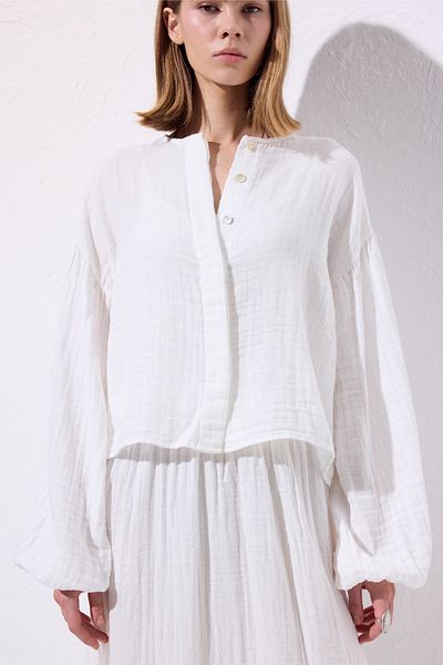 Manuka Muslin Balloon Sleeve Short Bluz Ecru