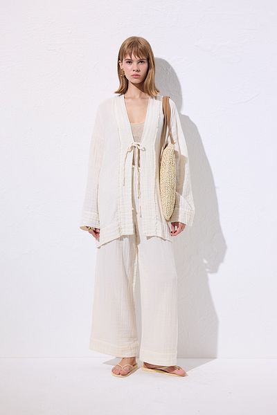 Manuka Muslin Tie Trousers Beige