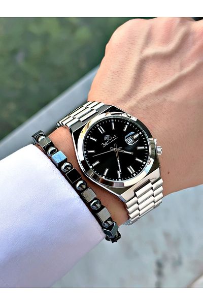Bentini Men's Wrist Watch with Calendar – Steel Band, 3 Atm Water Resistant, 2-Year Warranty, Gift Bracelet