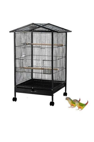 COOYA Large removable bird cage, rust-proof and durable, removable tray, with wheels, easy to clean, black