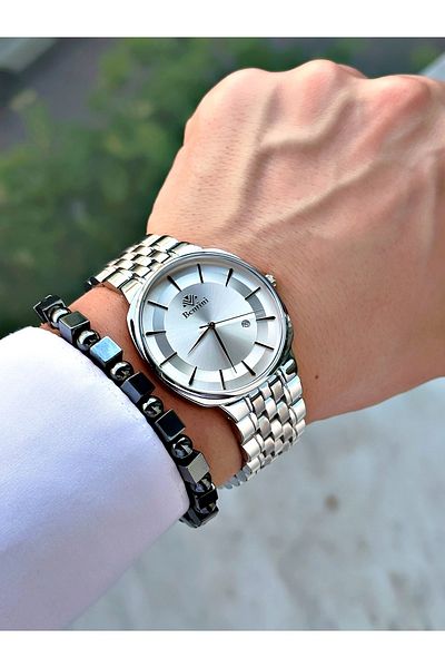 Bentini Men's Wrist Watch with Calendar – Steel Band, Waterproof, 2-Year Warranty, Gift Bracelet