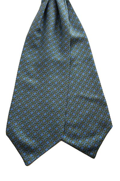 Kravatkolik Blue Motif Pattern Italian Silk Ascot Scarf K648