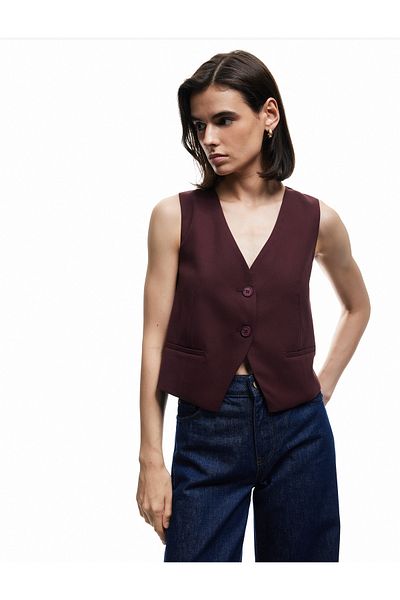 Koton Lined Sleeveless Buttoned V-Neck Blazer Vest