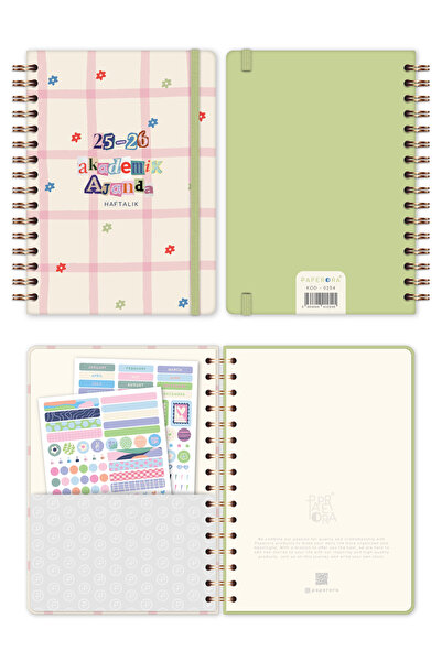 PAPERORA 2025-2026 A5 Spiralli Renkli Akademik Ajanda 16 Aylık Motivasyon Sayfalı - Krem
