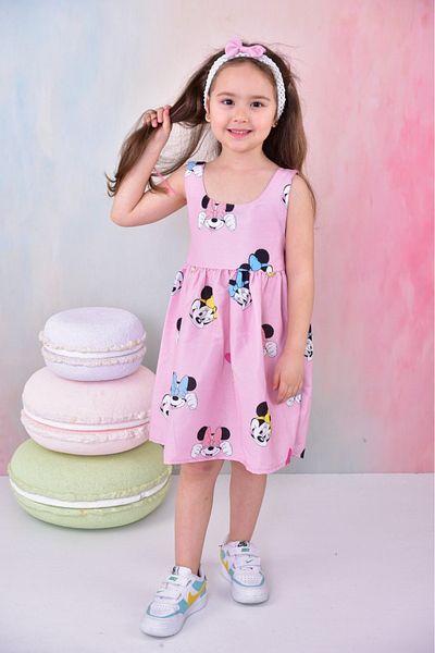 BUUFUU Baby Girl Cartoon Heroes Printed Dress with Bow and Bandana 6-24 Months