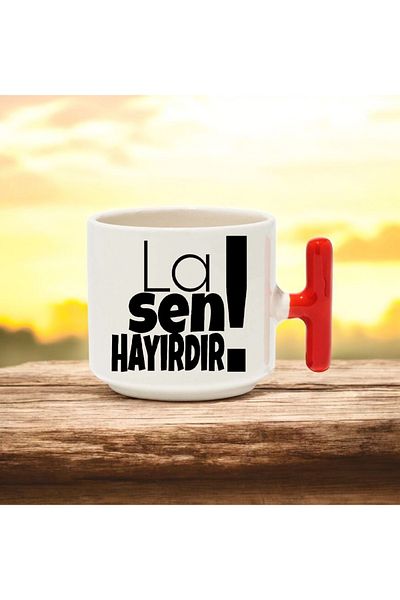 BB TRADE Sen Hayırdır Designed Red t Handle Ceramic Printed Mug Cup 250 ml