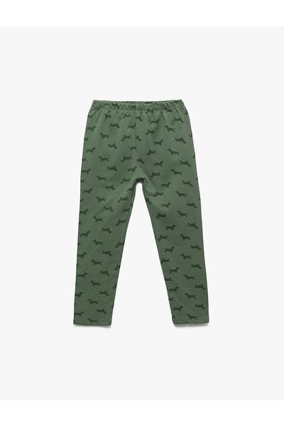 Koton Elastic Waist Dog Printed Cotton Long Leggings