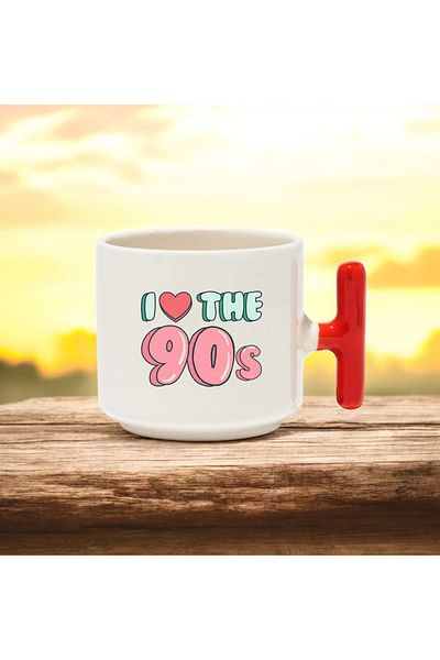BB TRADE I Love 90S Designed Red t Handle Ceramic Printed Mug 250 ml