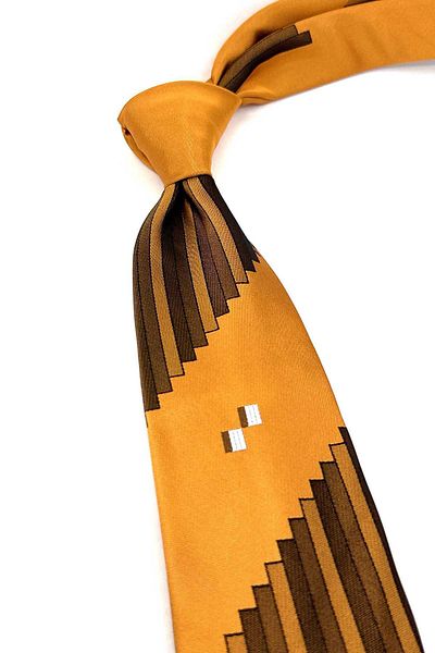 Kravatkolik Cork Style Mustard Motif Pattern Italian Silk Tie Ik1929