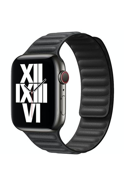 THD Leather Link Strap Black Leather For Apple Watch 42/44/45 Mm, Universal Size, Series 10,9,8,7