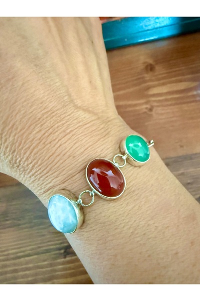 Peri Takı Tasarım 925 ayar gümüş Aytaşı, Kahverengi Akik ve Yeşil Akik doğal ...