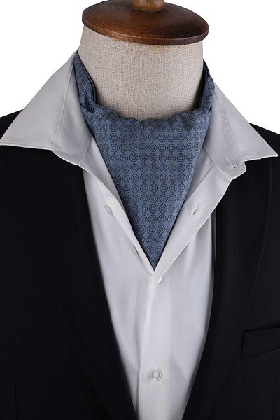 Kravatkolik Smoke Blue Polka Dot Pattern Italian Silk Ascot Scarf K652