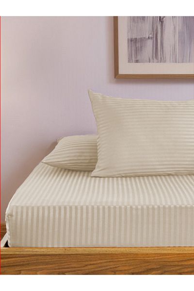 SENNORA Deluxe Series Cotton Satin Fitted Sheet Set Striped Double