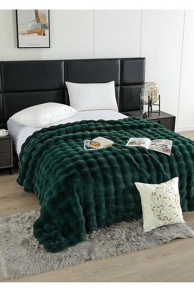 FIONNA.RO Rabbit Faux Fur Blanket With Zipper - Green