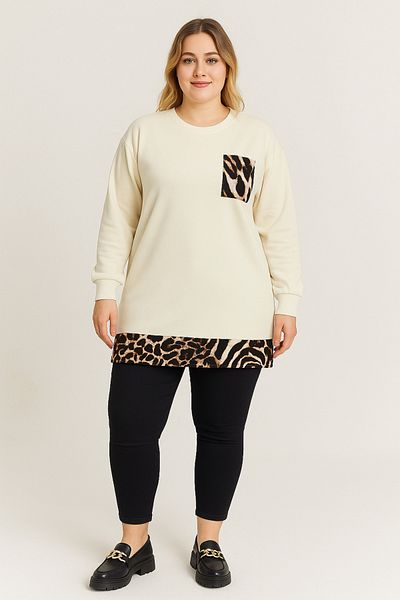 Birol Triko Women's Cream Leopard Pattern Tunic