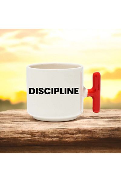 BB TRADE Discipline Designed Red T-Handle Ceramic Printed Mug 250 ml
