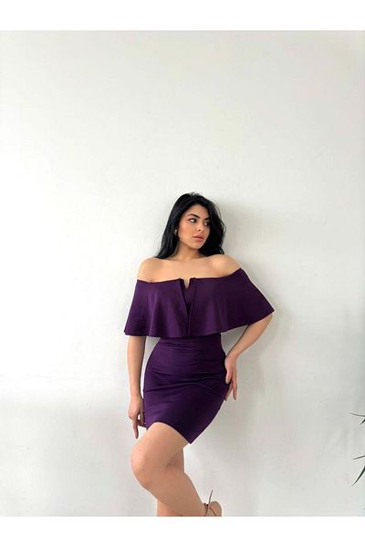 Modafeminen Off Shoulder Mini Scuba Dress 58985 Purple