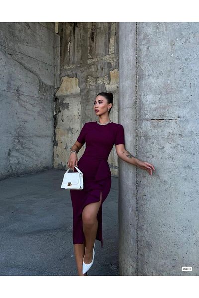Modafeminen Rip Flounce Short Sleeve Crepe Dress 583017Lightmor