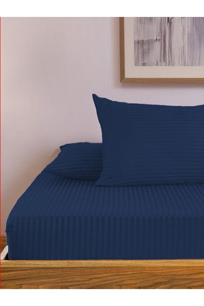 SENNORA Deluxe Series Cotton Satin Fitted Sheet Set Striped Double