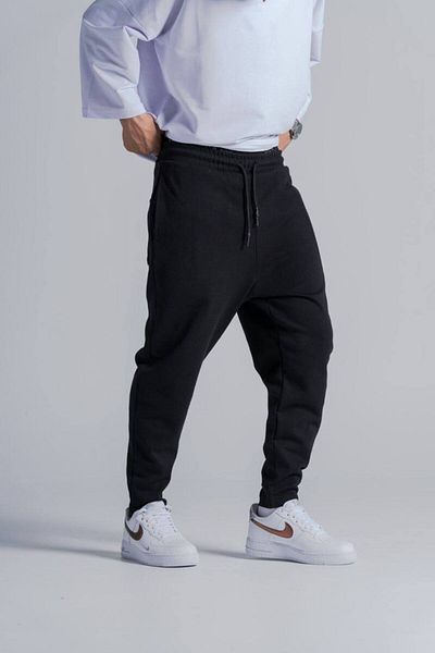 SUPERBLUE Men's Basic Elastic Waist Loose Black Baggy Trousers