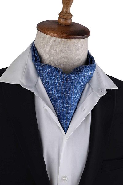 Kravatkolik Blue Motif Pattern Italian Silk Ascot Scarf K657