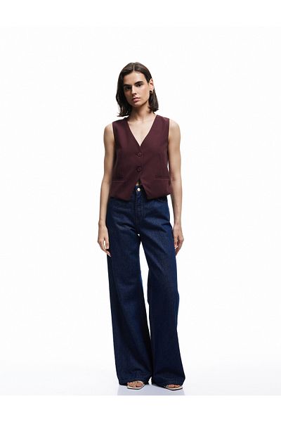 Koton Lined Sleeveless Buttoned V-Neck Blazer Vest