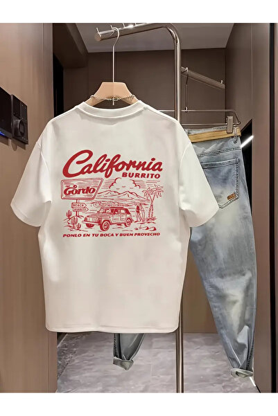 AEMİ تي شيرت برقبة دائرية كبير الحجم مطبوع عليه كاليفورنيا للجنسين