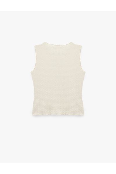 Koton Wrap-Around Fabric Slim Fit Crew Neck Textured Sleeveless Button Blouse